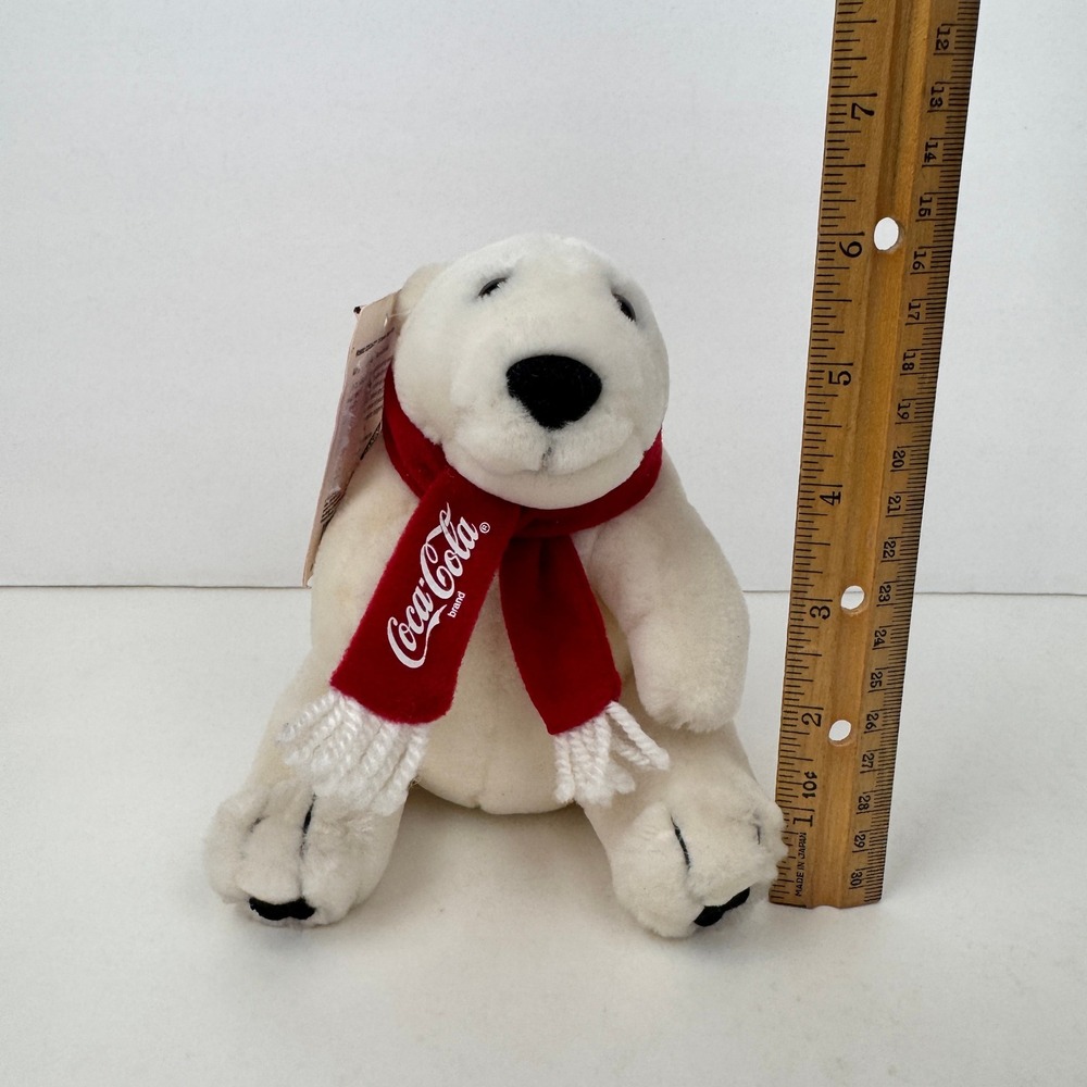 Vtg 1993 Dakin Coca Cola Coke Soda Mini Small Plush White Polar Bear w Red Scarf - Picture 2 of 9